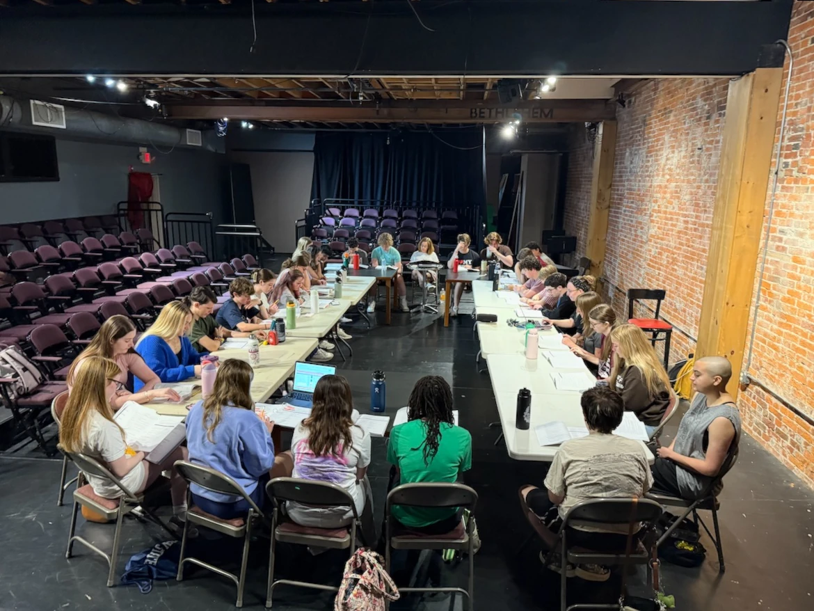 Steel River actors at a table read